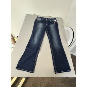 Red Rivet Jeans Womens 16 Dark Wash Bootcut Embellished Pocket Stretch‎ Denim